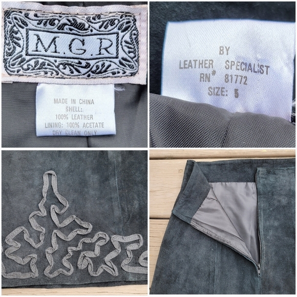 Vintage 90s y2k Bratz Black Suede Leather High Waisted Sexy Goth Mini Skirt XS - Picture 3 of 3